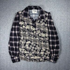 Savanna Jane Embroidered Plaid Flannel Blouse Top Floral Women’s Med Black Boho